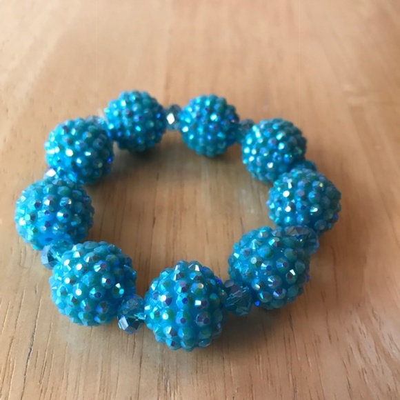 Blue Beaded Stretch Bracelet Retro Disco Trendy - Picture 1 of 8